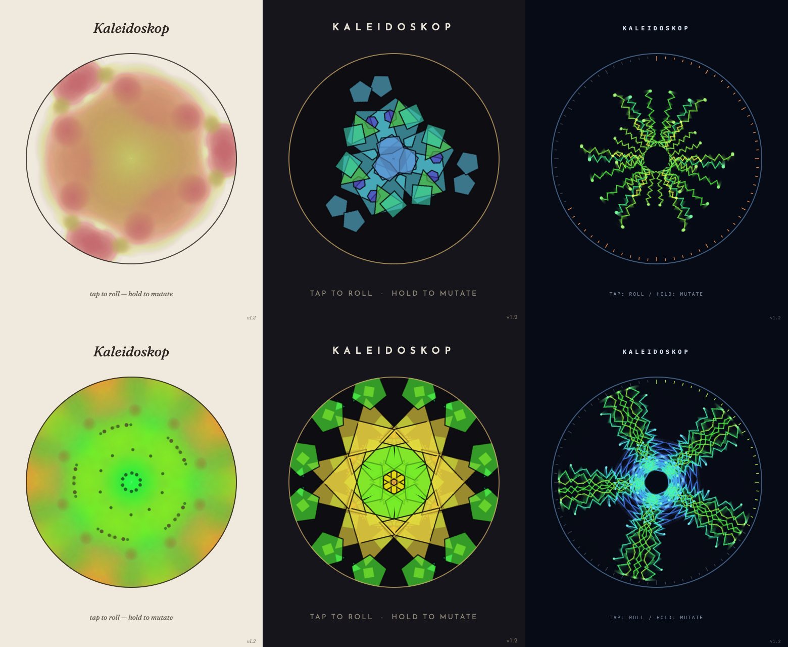 Kaleidoskop: die drei Looks Tinte, Glas und Signal