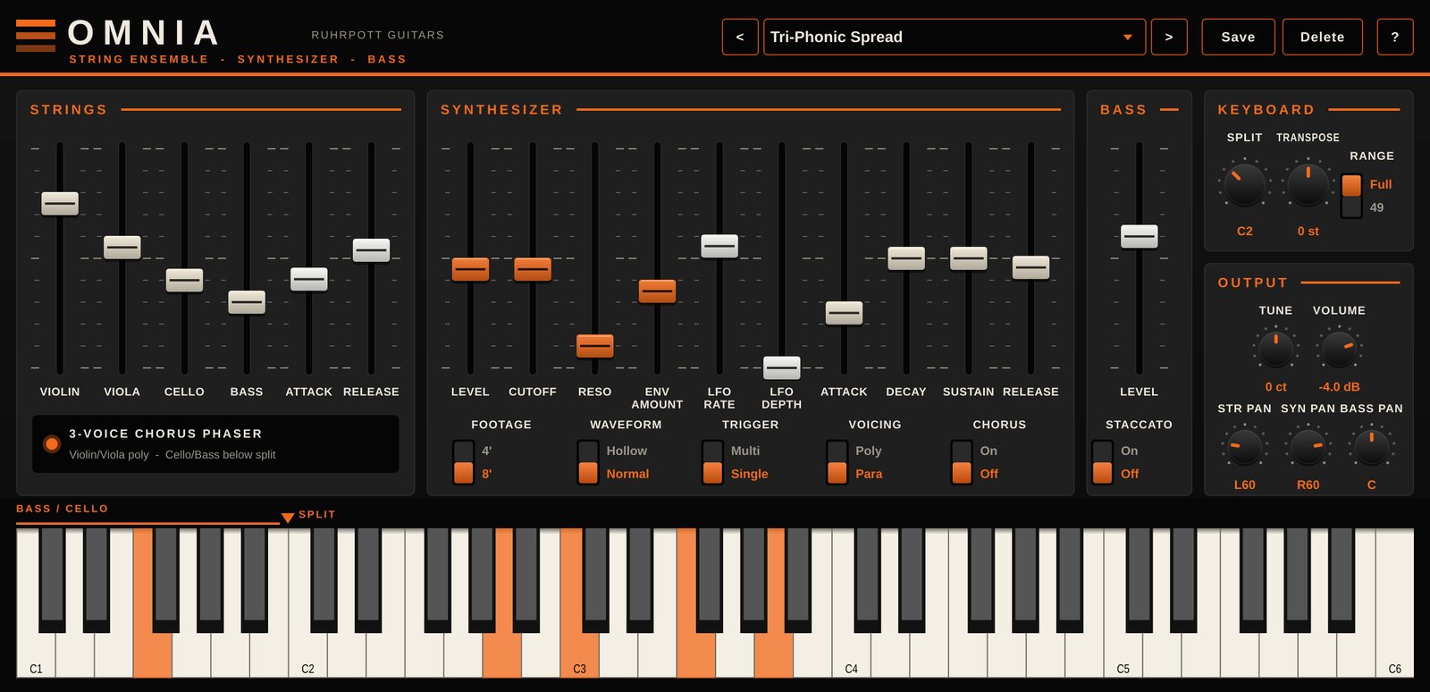 Strings, Synthesizer und Bass mit spielbarer Tastatur